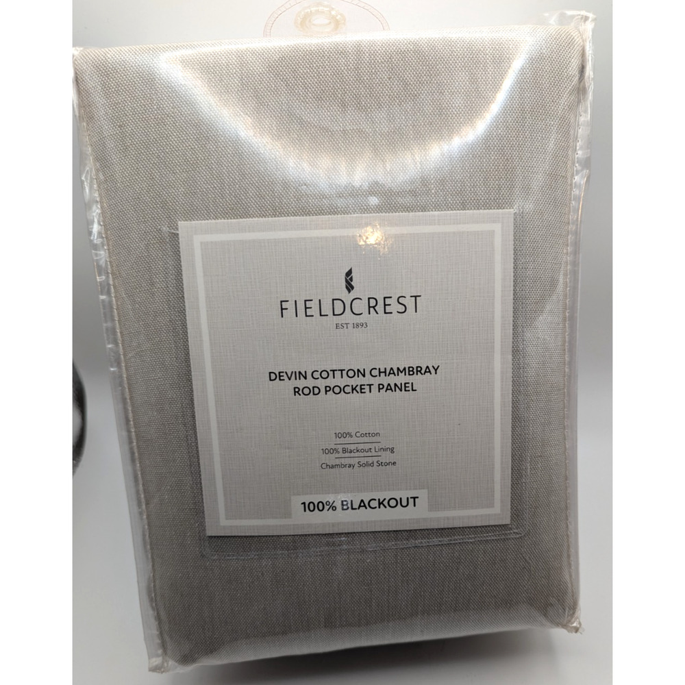 FIELDCREST Devin Cotton Chambray Blackout Curtain Panel Stone 50x84 NEW Stone